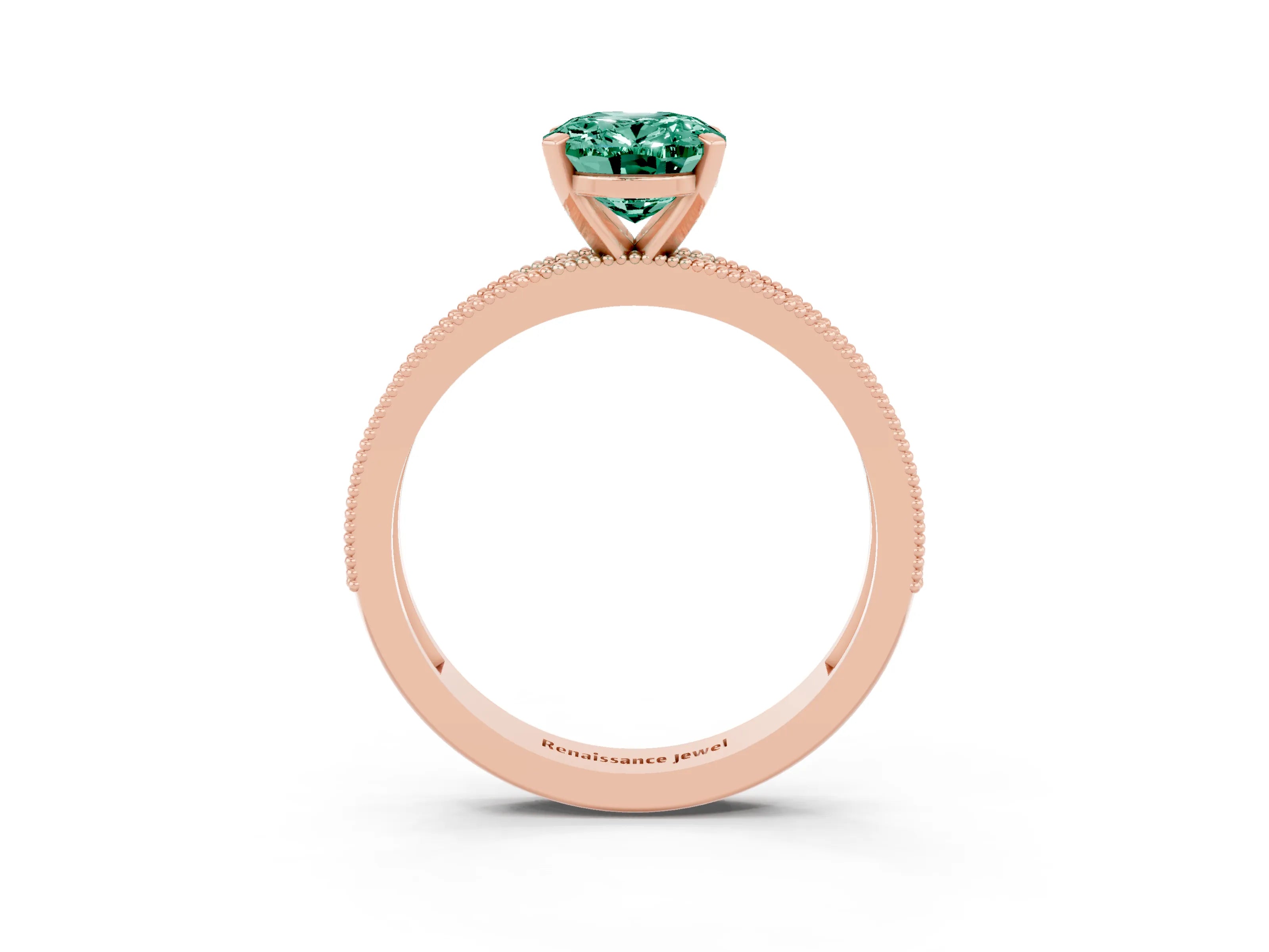 Rose gold Oval Cut Green Sapphire Milgrain Pavé Engagement Ring with Four-Prong Setting_25