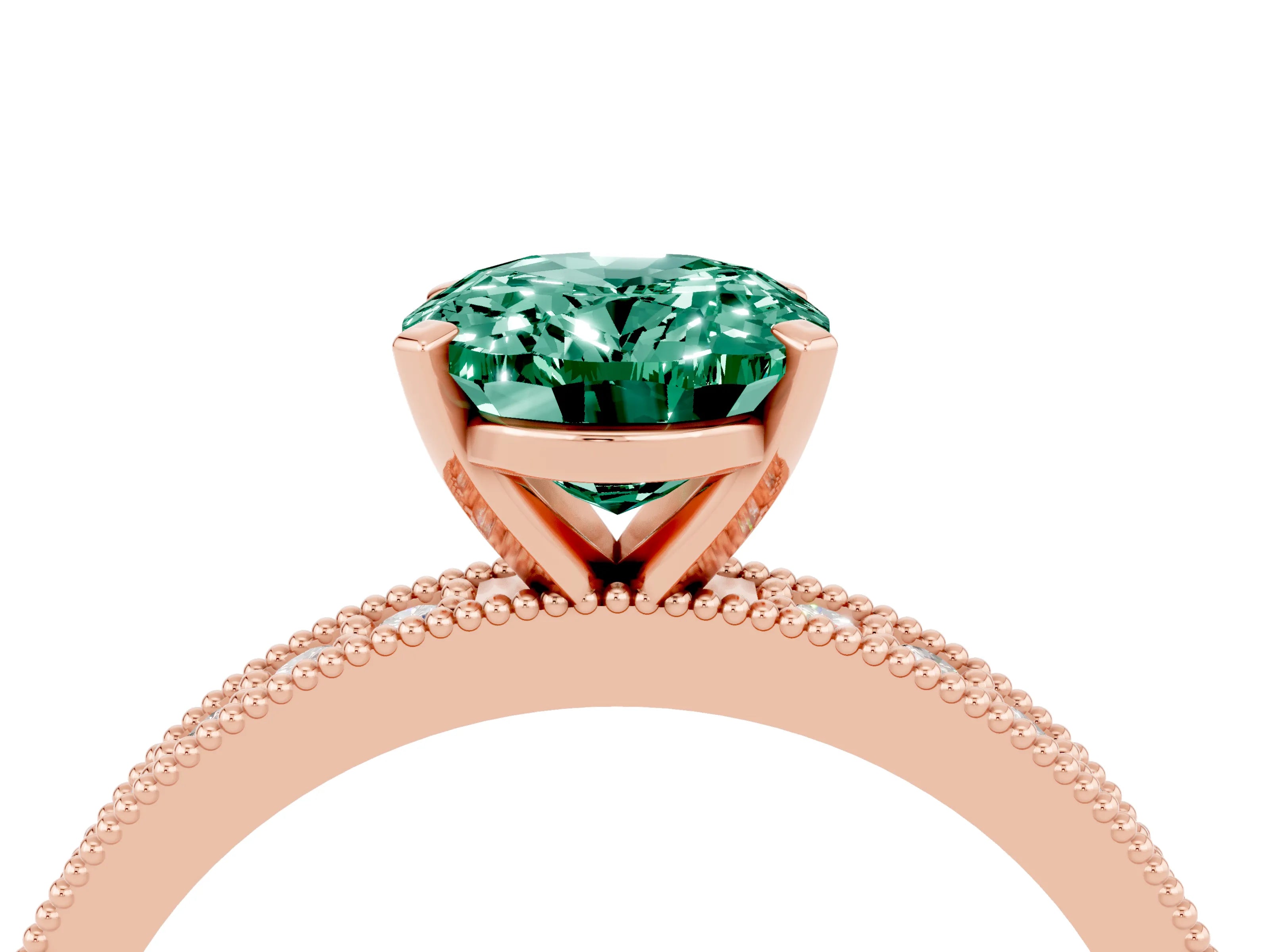 Rose gold Oval Cut Green Sapphire Milgrain Pavé Engagement Ring with Four-Prong Setting_26