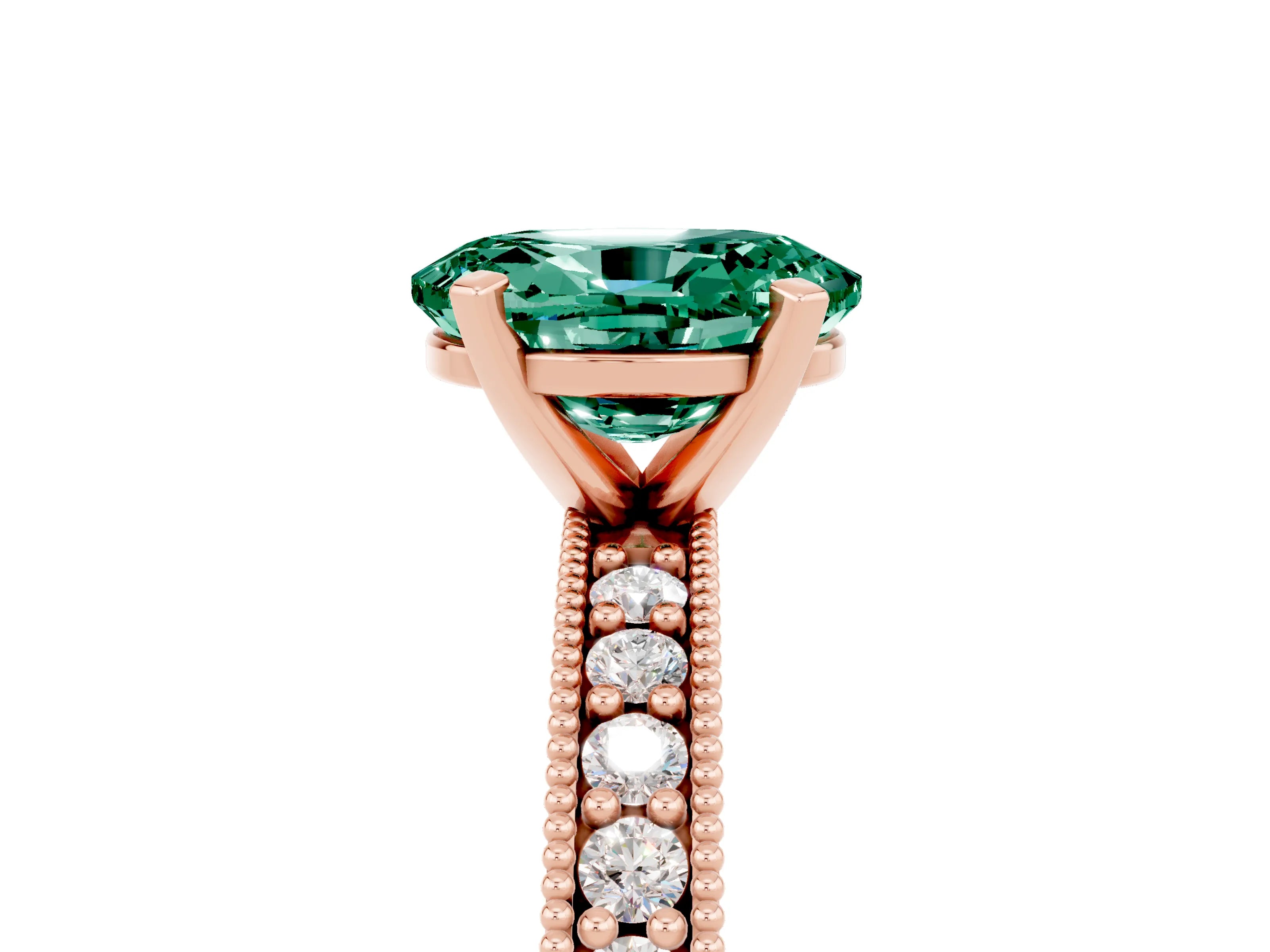 Rose gold Oval Cut Green Sapphire Milgrain Pavé Engagement Ring with Four-Prong Setting_27