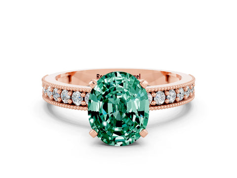 Rose gold Oval Cut Green Sapphire Milgrain Pavé Engagement Ring with Four-Prong Setting_34