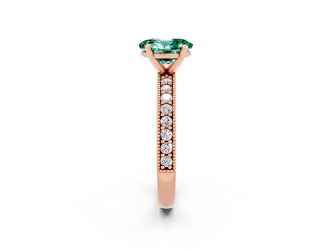 Rose gold Oval Cut Green Sapphire Milgrain Pavé Engagement Ring with Four-Prong Setting_36