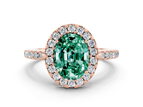 Rose gold Oval Cut Green Sapphire Pavé Halo Ring with Four-Prong Setting_12