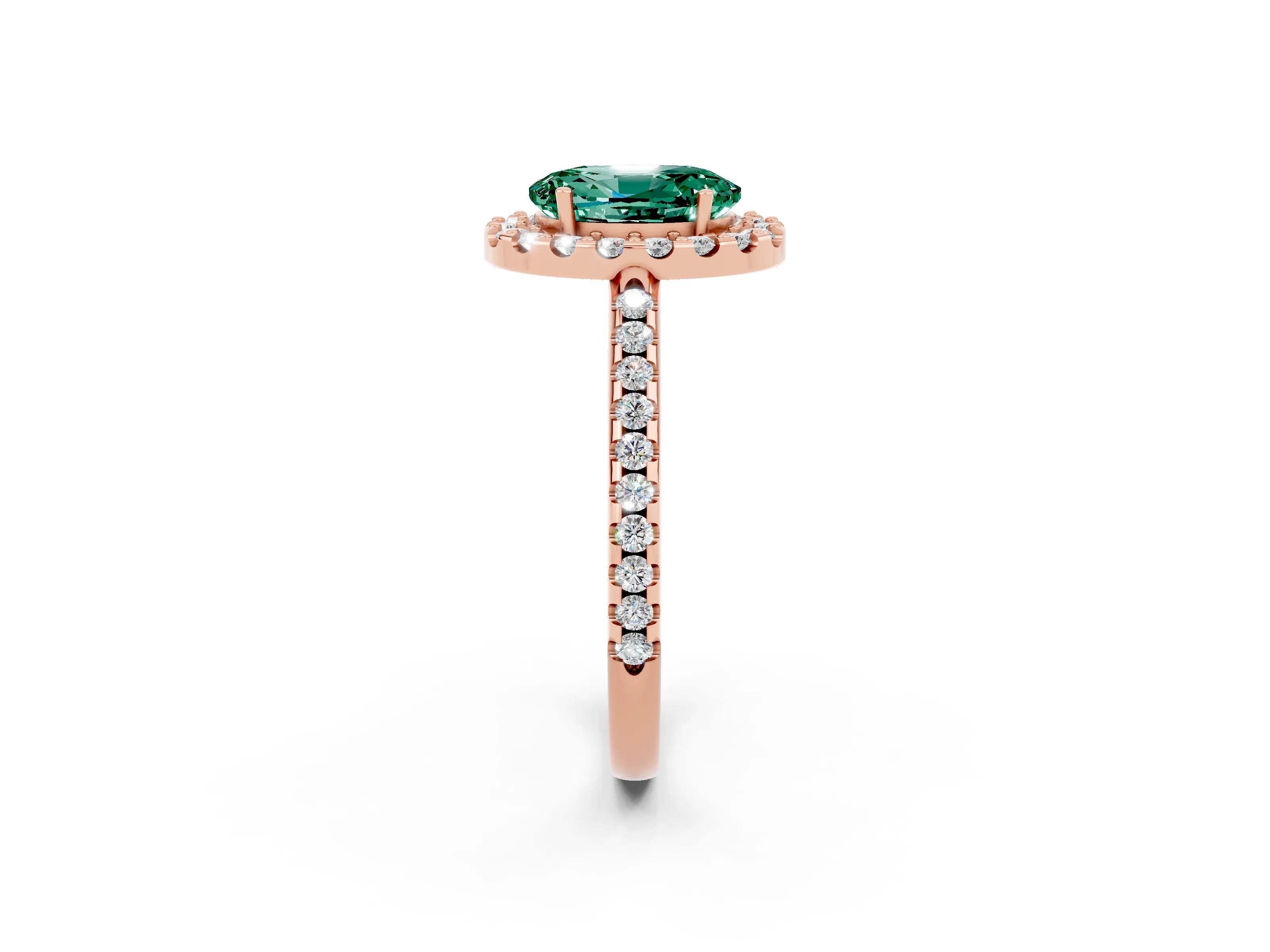 Rose gold Oval Cut Green Sapphire Pavé Halo Ring with Four-Prong Setting_14