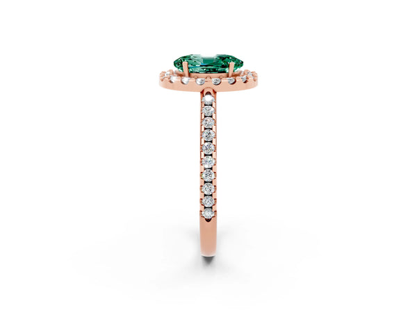 Rose gold Oval Cut Green Sapphire Pavé Halo Ring with Four-Prong Setting