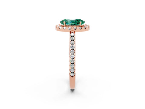 Rose gold Oval Cut Green Sapphire Pavé Halo Ring with Four-Prong Setting_14