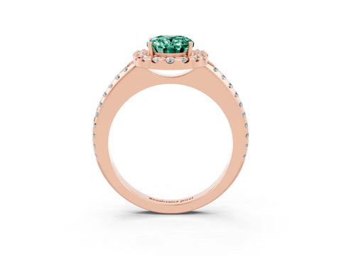 Rose gold Oval Cut Green Sapphire Pavé Halo Ring with Four-Prong Setting_15
