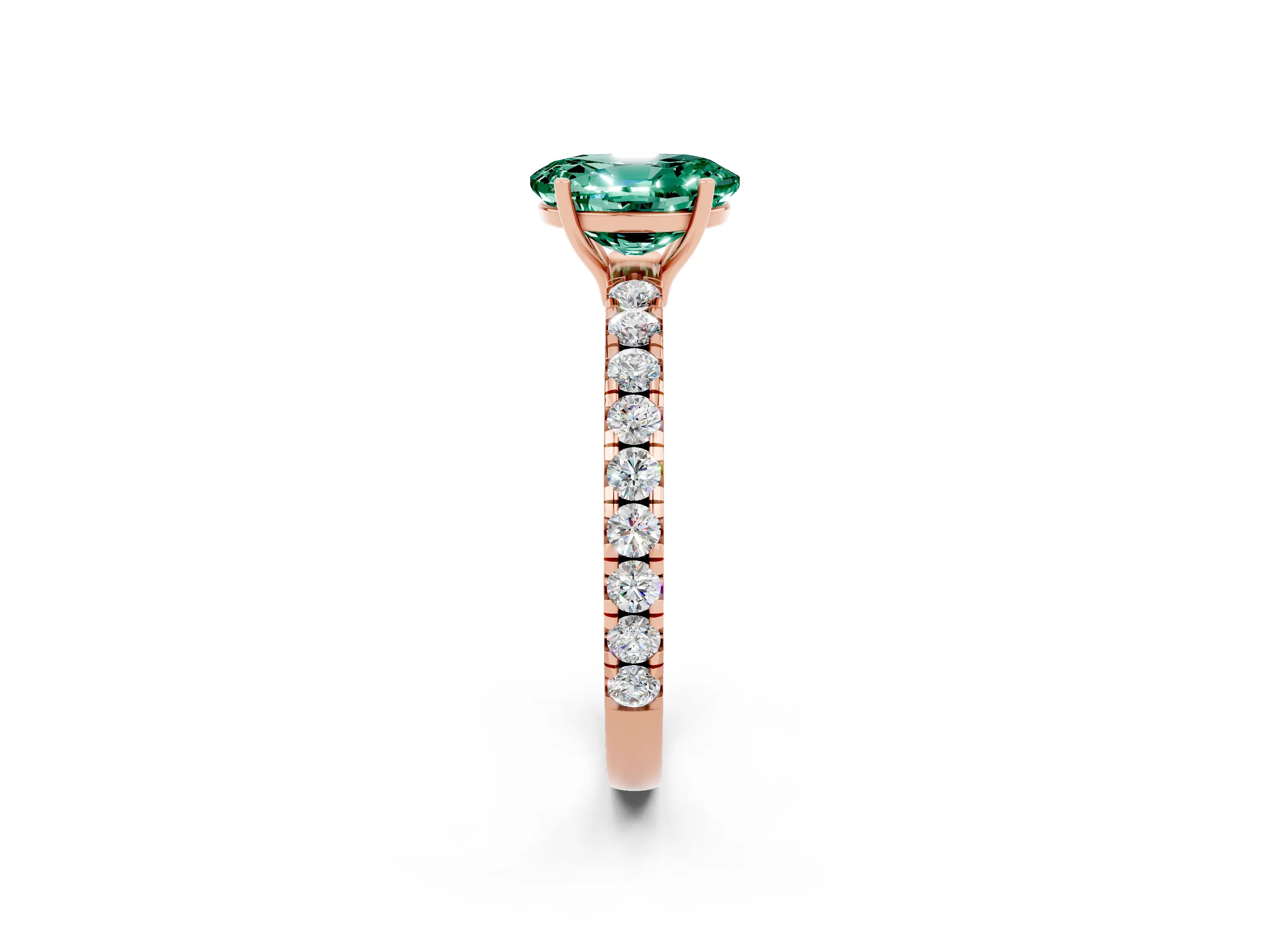 Rose gold Oval Cut Green Sapphire Pavé Solitaire Engagement Ring with Four-Prong Setting_14