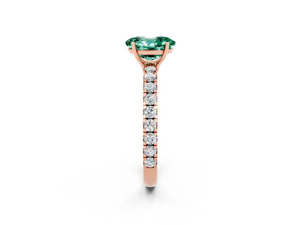 Rose gold Oval Cut Green Sapphire Pavé Solitaire Engagement Ring with Four-Prong Setting