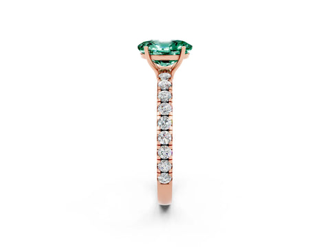 Rose gold Oval Cut Green Sapphire Pavé Solitaire Engagement Ring with Four-Prong Setting_14