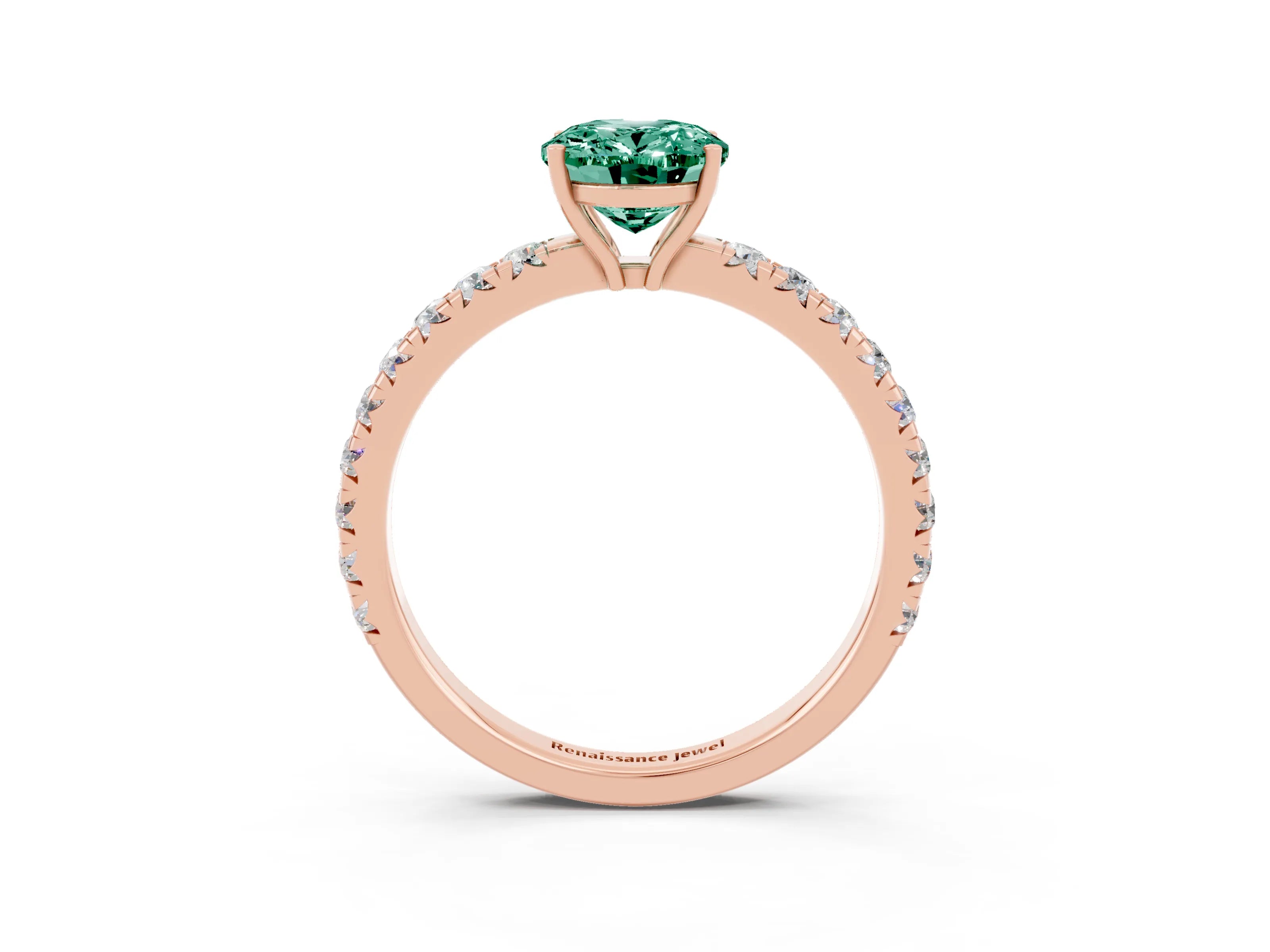 Rose gold Oval Cut Green Sapphire Pavé Solitaire Engagement Ring with Four-Prong Setting_15