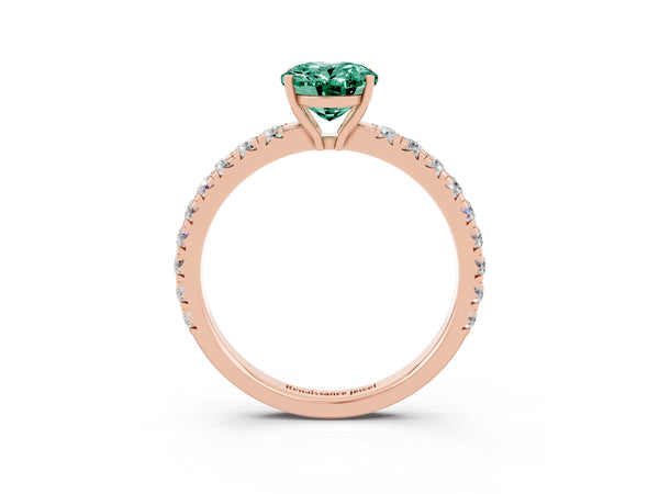 Rose gold Oval Cut Green Sapphire Pavé Solitaire Engagement Ring with Four-Prong Setting