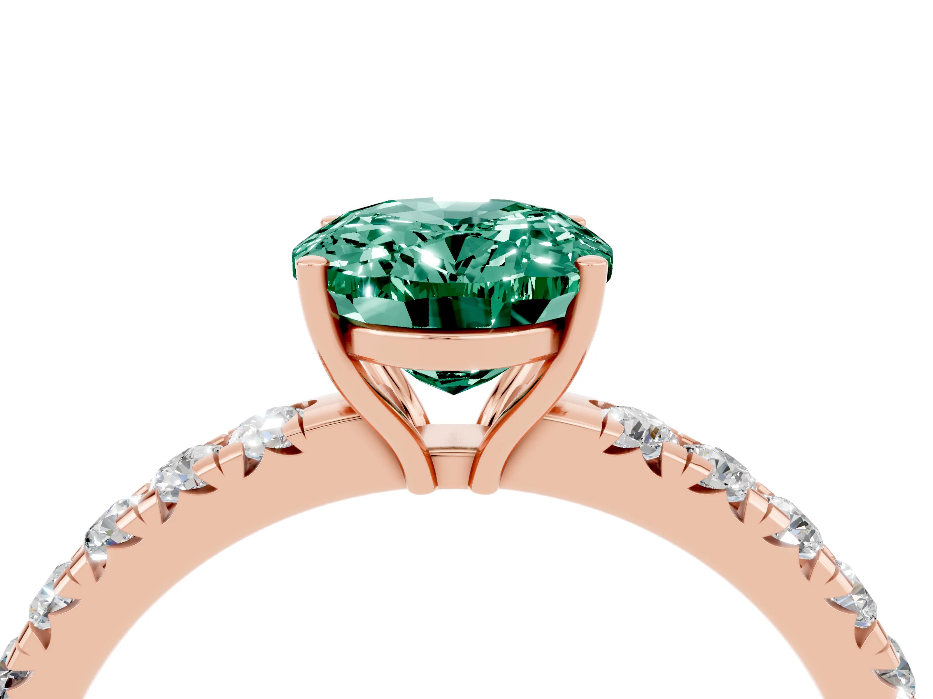 Rose gold Oval Cut Green Sapphire Pavé Solitaire Engagement Ring with Four-Prong Setting_16