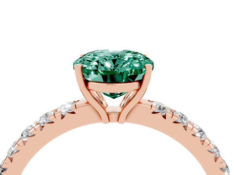 Rose gold Oval Cut Green Sapphire Pavé Solitaire Engagement Ring with Four-Prong Setting_16