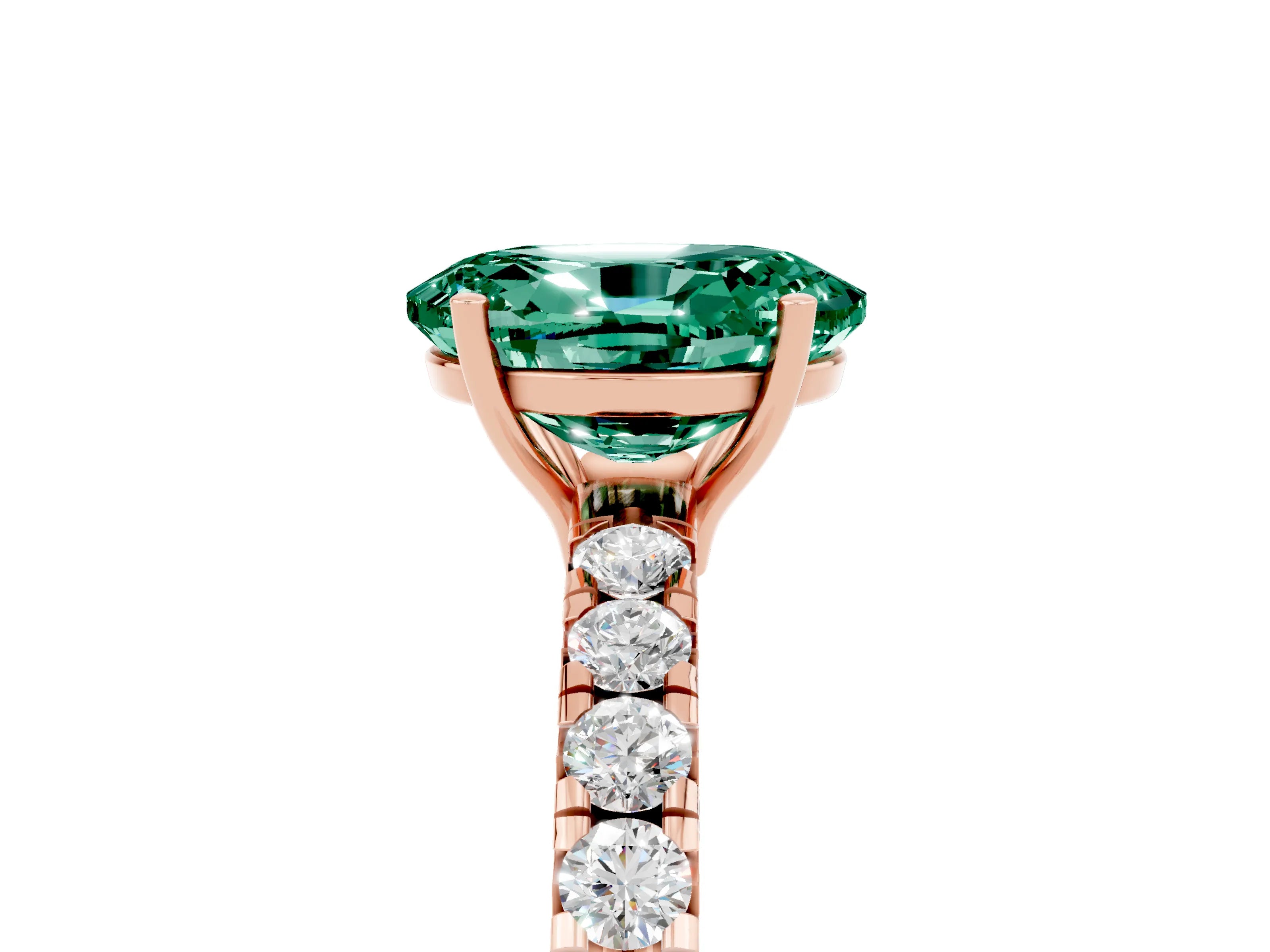 Rose gold Oval Cut Green Sapphire Pavé Solitaire Engagement Ring with Four-Prong Setting_17