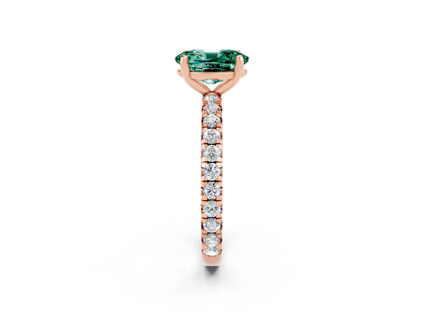 Rose gold Oval Cut Green Sapphire Pavé Solitaire Ring with Round Band and Prong Setting