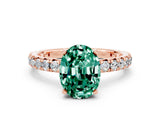 Rose gold Oval Cut Green Sapphire Pavé Solitaire Ring with Round Band and Prong Setting_24