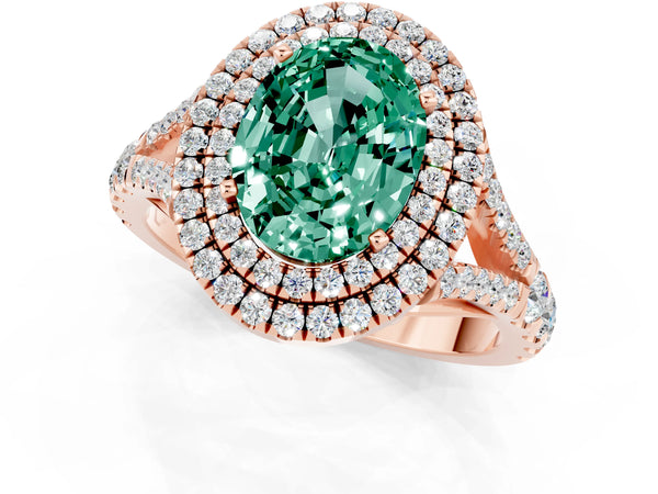 Rose gold Oval Cut Green Sapphire Pavé Split Shank Double Halo Engagement Ring