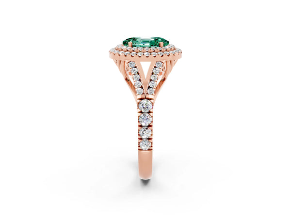Rose gold Oval Cut Green Sapphire Pavé Split Shank Double Halo Engagement Ring