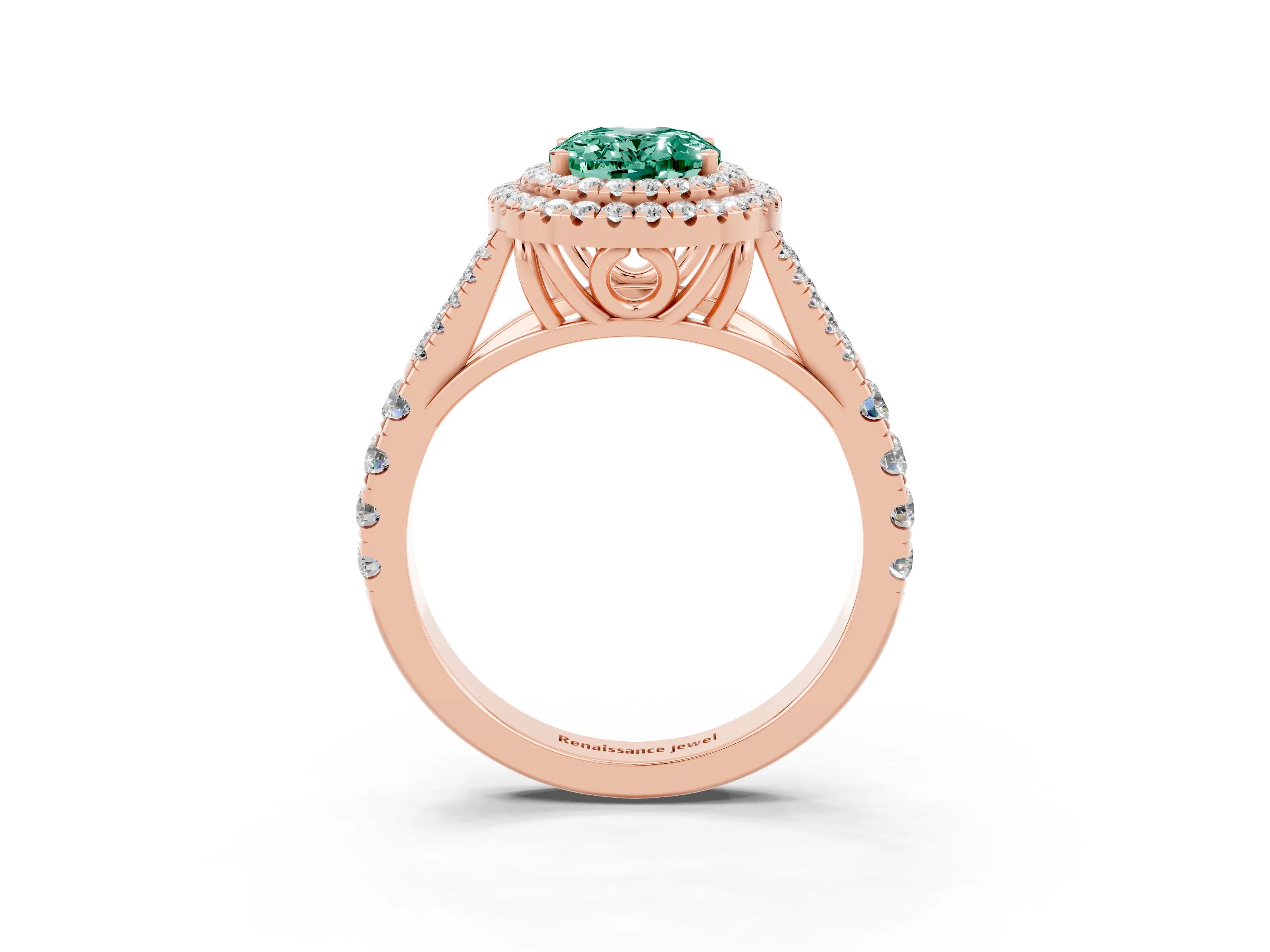 Rose gold Oval Cut Green Sapphire Pavé Split Shank Double Halo Engagement Ring_3