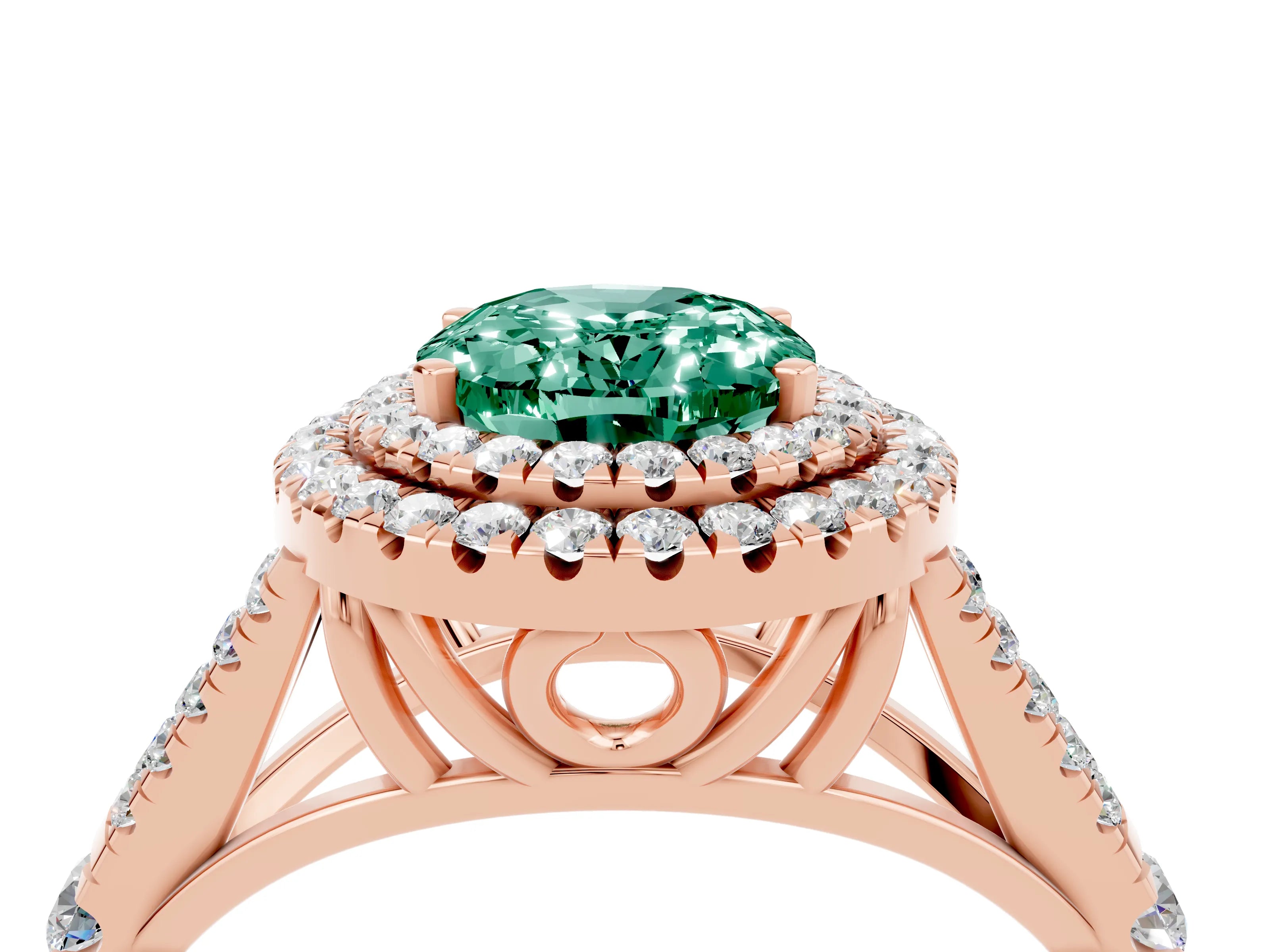 Rose gold Oval Cut Green Sapphire Pavé Split Shank Double Halo Engagement Ring_4