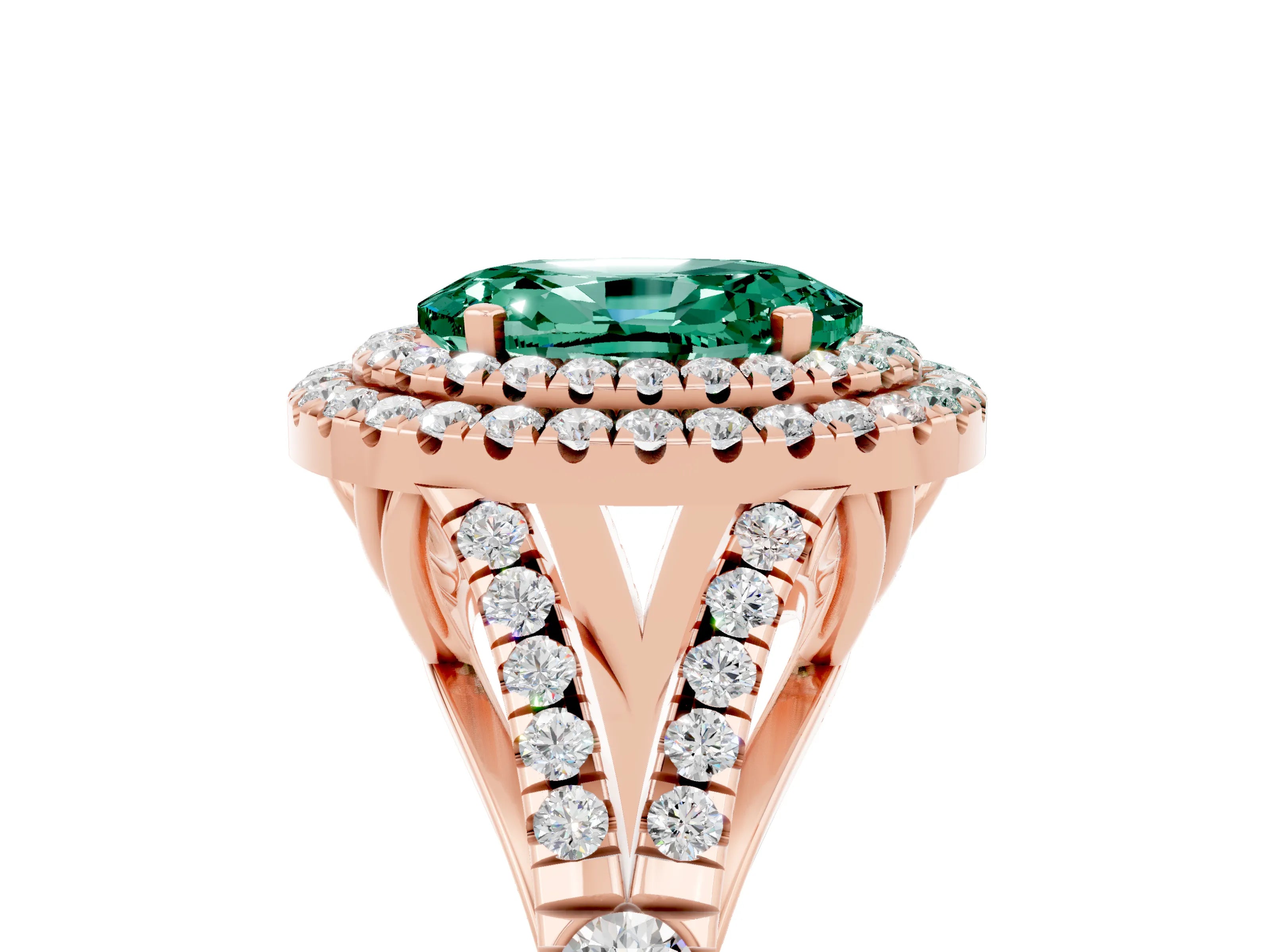 Rose gold Oval Cut Green Sapphire Pavé Split Shank Double Halo Engagement Ring_5