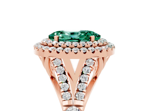 Rose gold Oval Cut Green Sapphire Pavé Split Shank Double Halo Engagement Ring_5