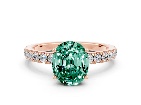 Rose gold Oval Cut Green Sapphire Pave Band Solitaire Ring with Four-Prong Setting_12