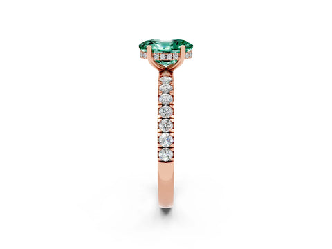 Rose gold Oval Cut Green Sapphire Pave Band Solitaire Ring with Four-Prong Setting_14