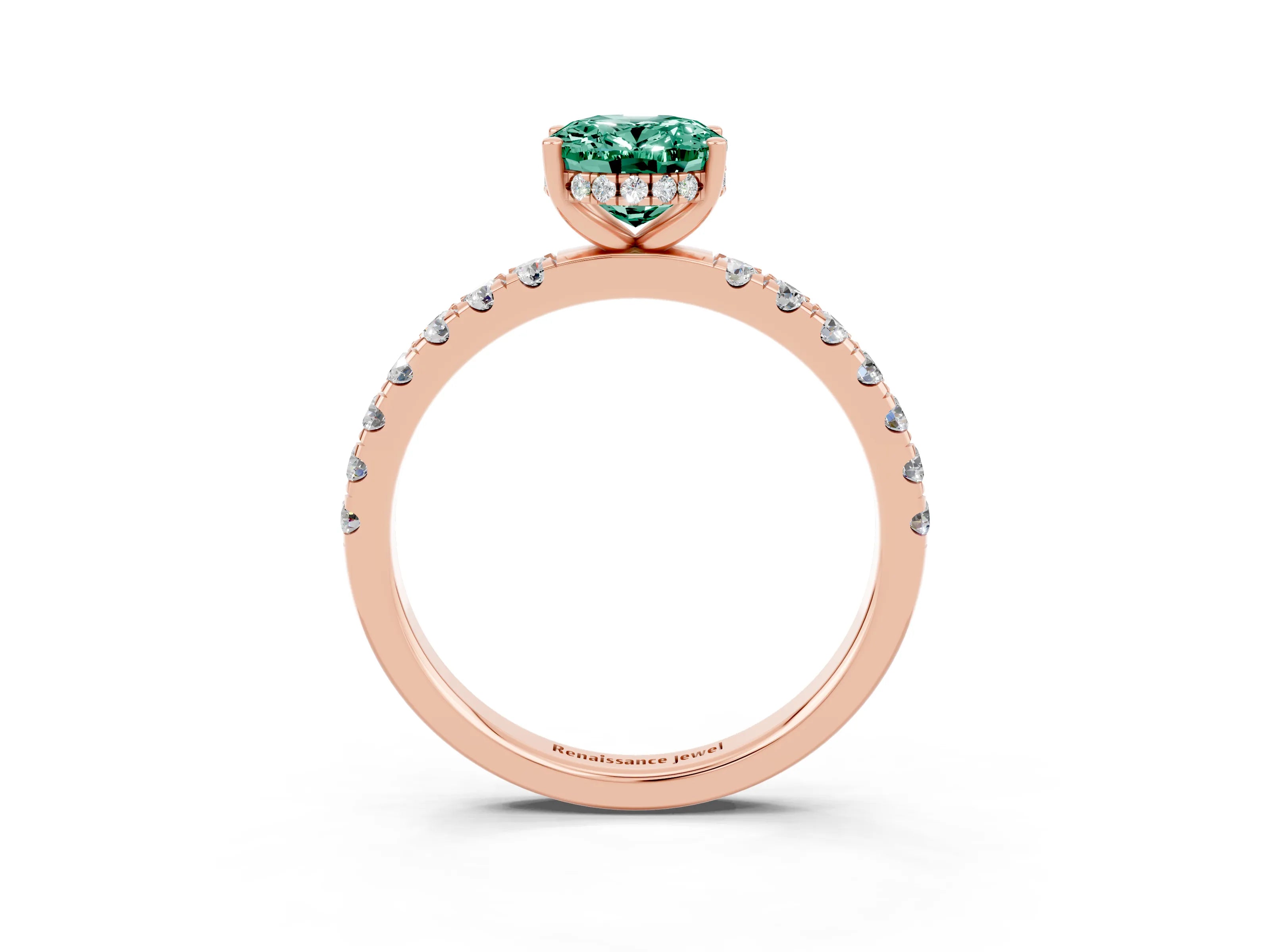 Rose gold Oval Cut Green Sapphire Pave Band Solitaire Ring with Four-Prong Setting_15