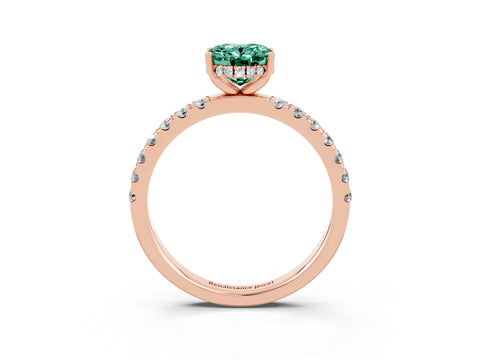 Rose gold Oval Cut Green Sapphire Pave Band Solitaire Ring with Four-Prong Setting_15
