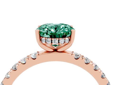 Rose gold Oval Cut Green Sapphire Pave Band Solitaire Ring with Four-Prong Setting_16