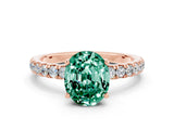Rose gold Oval Cut Green Sapphire Pave Band Solitaire Ring with Four-Prong Setting_24