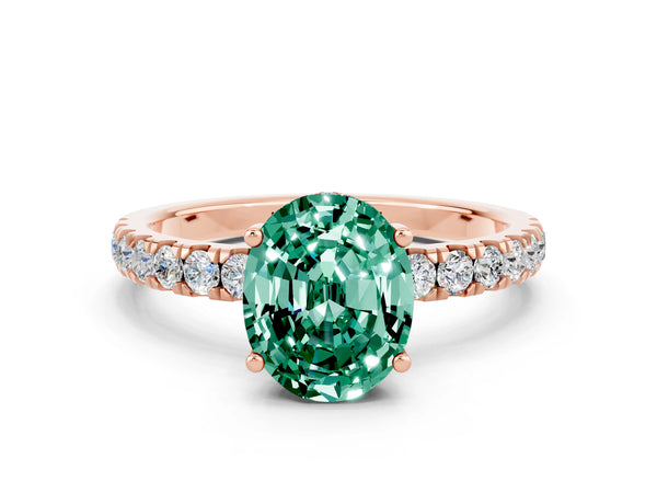 Rose gold Oval Cut Green Sapphire Pave Band Solitaire Ring with Round  and Prong Setting