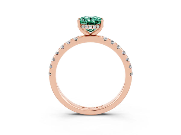 Rose gold Oval Cut Green Sapphire Pave Band Solitaire Ring with Round  and Prong Setting
