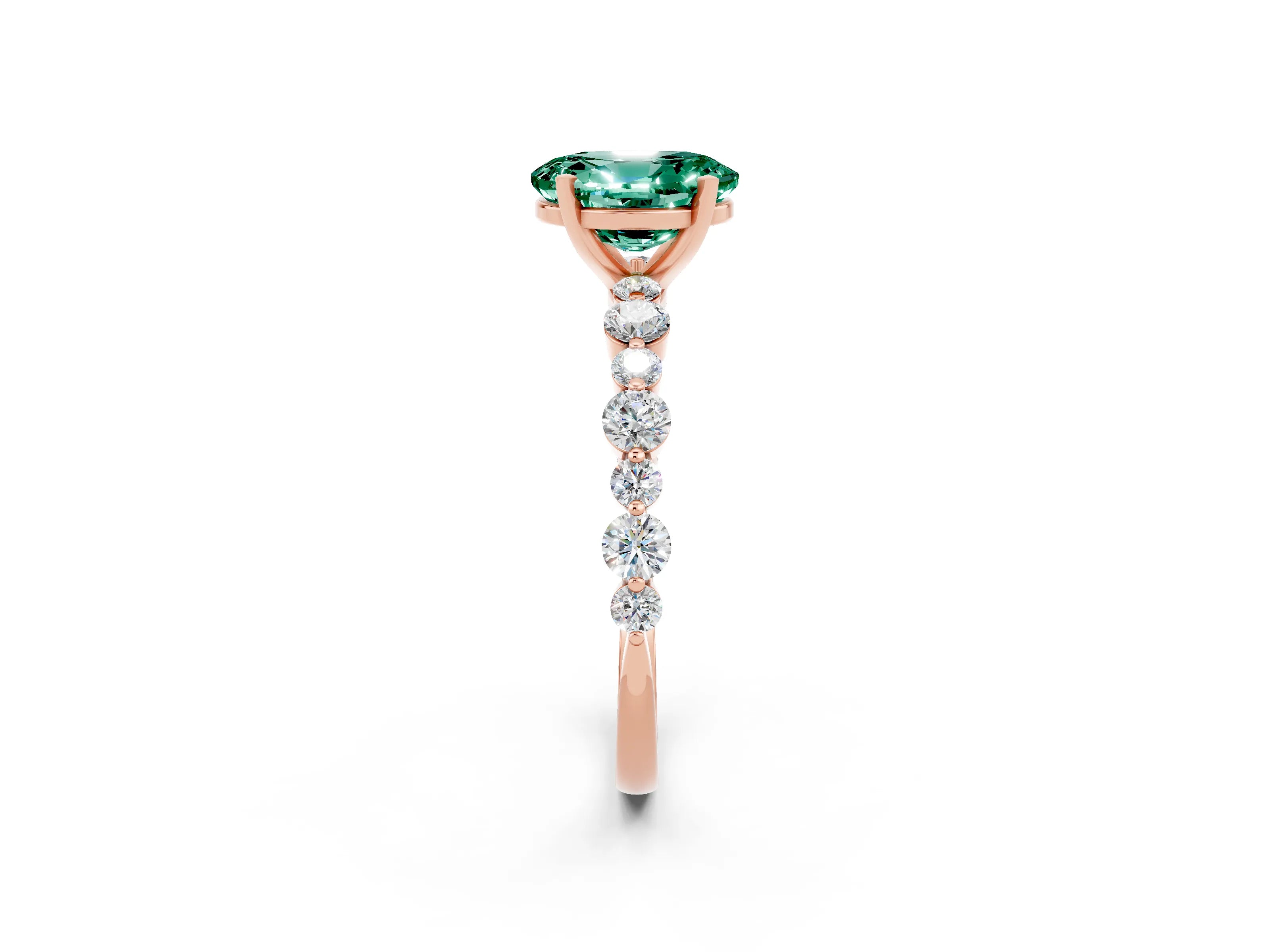 Rose gold Oval Cut Green Sapphire Prong Set Engagement Ring with Pavé Band_2