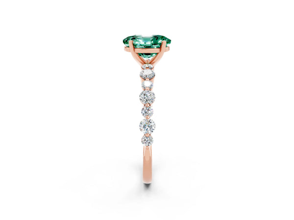 Rose gold Oval Cut Green Sapphire Prong Set Engagement Ring with Pavé Band