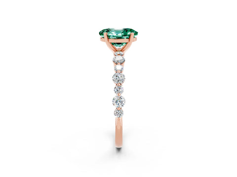 Rose gold Oval Cut Green Sapphire Prong Set Engagement Ring with Pavé Band_2
