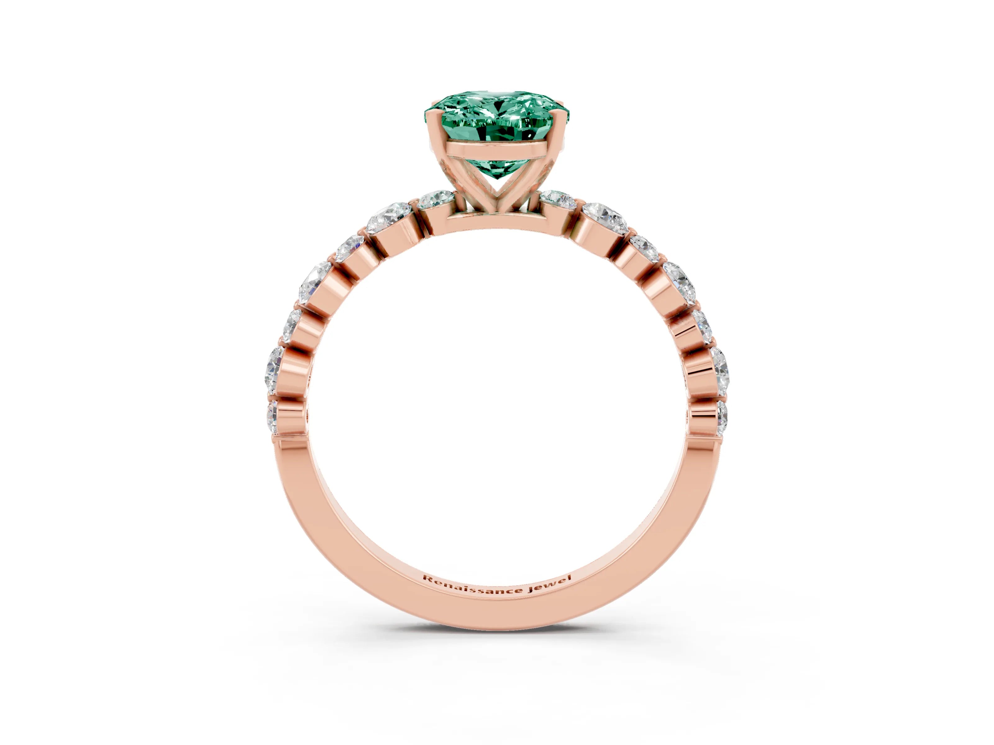 Rose gold Oval Cut Green Sapphire Prong Set Engagement Ring with Pavé Band_3
