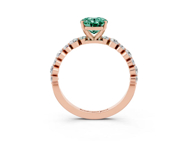 Rose gold Oval Cut Green Sapphire Prong Set Engagement Ring with Pavé Band