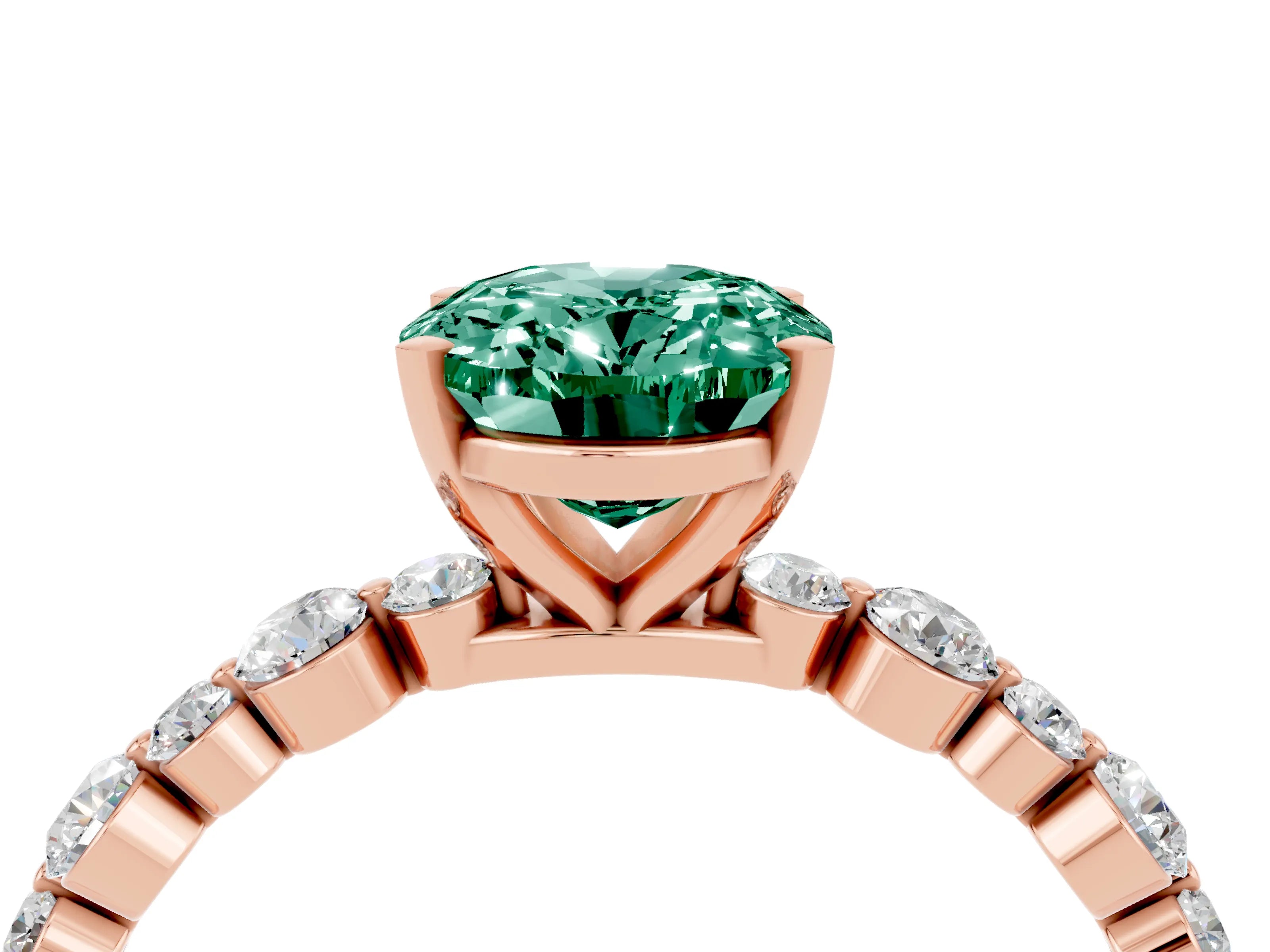 Rose gold Oval Cut Green Sapphire Prong Set Engagement Ring with Pavé Band_4