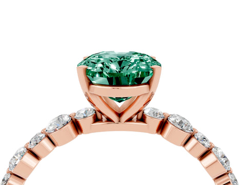 Rose gold Oval Cut Green Sapphire Prong Set Engagement Ring with Pavé Band_4