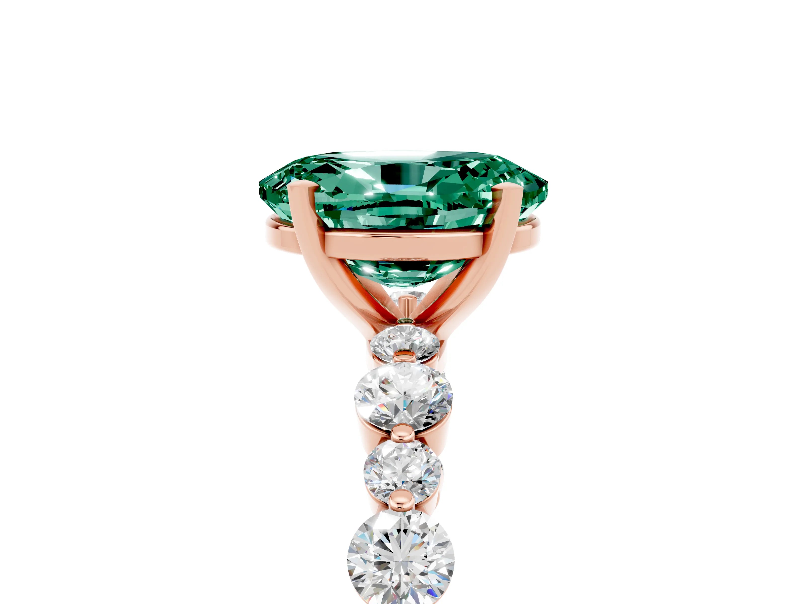 Rose gold Oval Cut Green Sapphire Prong Set Engagement Ring with Pavé Band_5