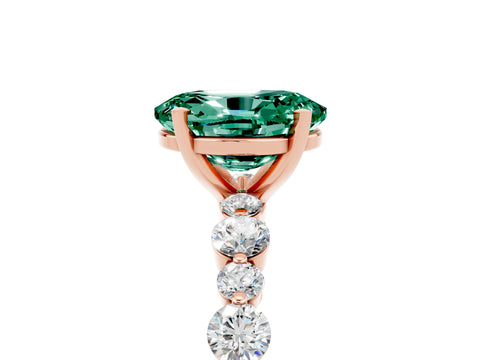 Rose gold Oval Cut Green Sapphire Prong Set Engagement Ring with Pavé Band_5