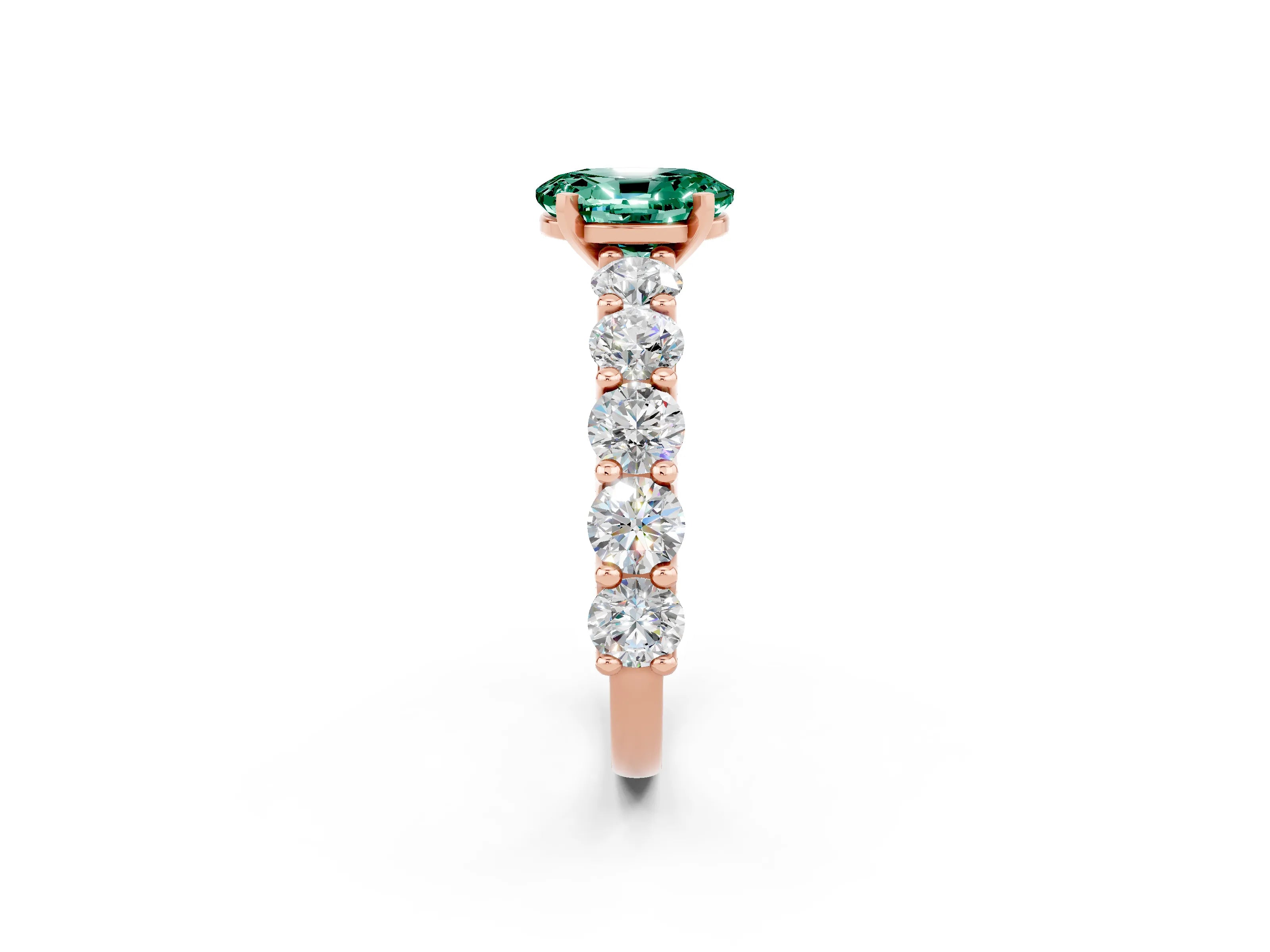 Rose gold Oval Cut Green Sapphire Prong Setting with Side Stones on a Pave Band_2
