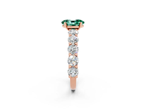 Rose gold Oval Cut Green Sapphire Prong Setting with Side Stones on a Pave Band_2