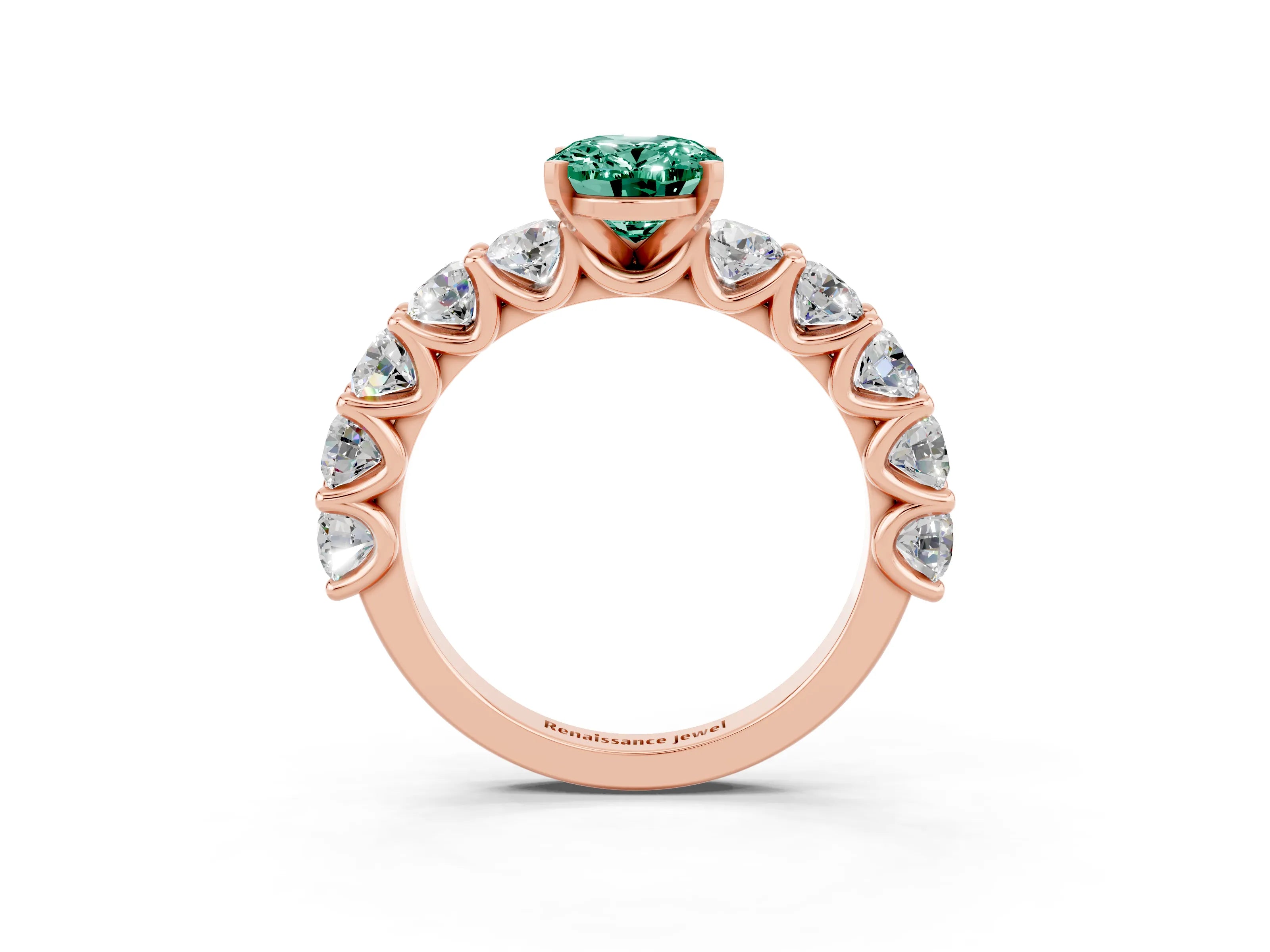 Rose gold Oval Cut Green Sapphire Prong Setting with Side Stones on a Pave Band_3