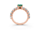 Rose gold Oval Cut Green Sapphire Prong Setting with Side Stones on a Pave Band_3