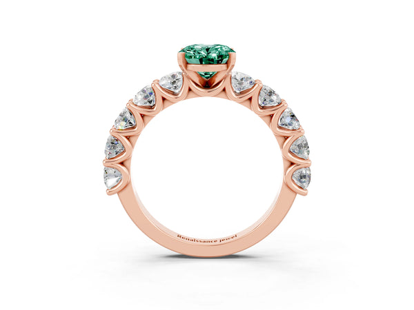 Rose gold Oval Cut Green Sapphire Prong Setting with Side Stones on a Pave Band
