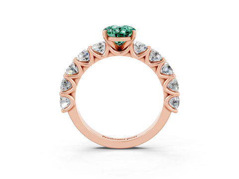 Rose gold Oval Cut Green Sapphire Prong Setting with Side Stones on a Pave Band_3