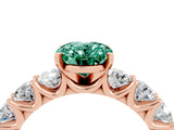 Rose gold Oval Cut Green Sapphire Prong Setting with Side Stones on a Pave Band_4